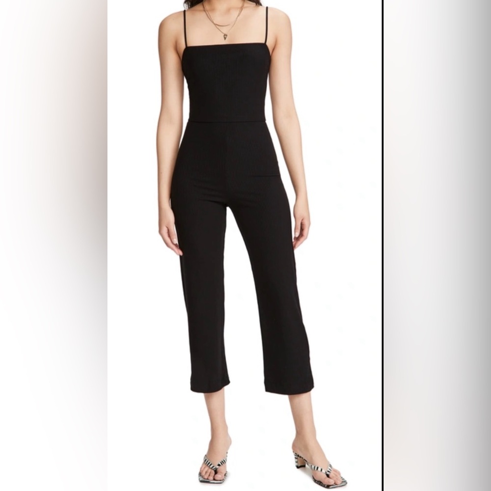 Reformation Jean Kelsi Stretch Cropped Black Strappy Jumpsuit Size Large